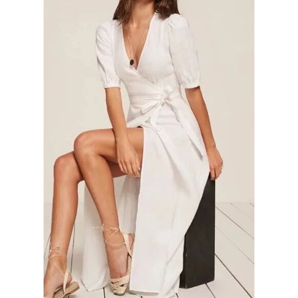 Reformation Weiss White Linen Wrap Dress Small - Picture 1 of 9